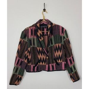 Vintage New Identity Multicolor Zigzag Boxy Woven Tapestry Jacket Womens Size XL